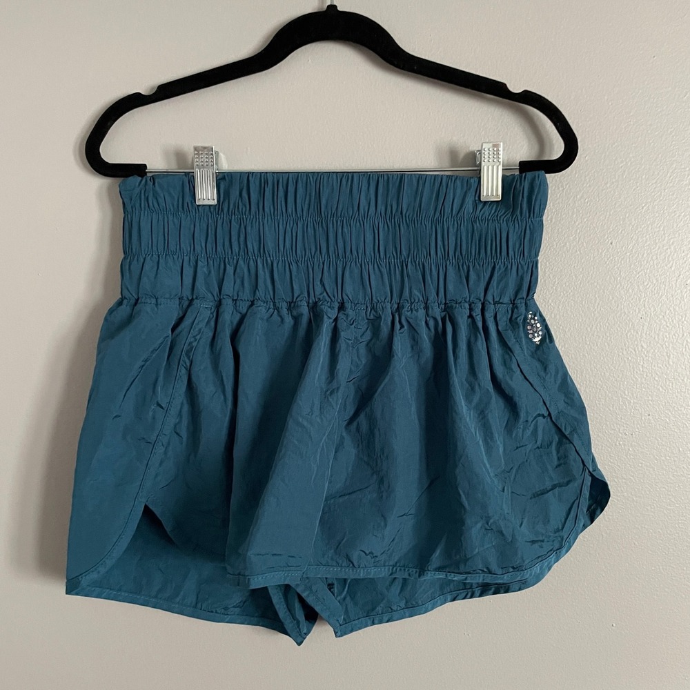 FP Movement The Way Home Shorts Womens Medium Teal Blue Smocked Running